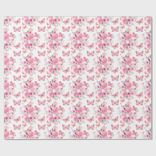 Roze Waterverf Vlinder Bloementuin Cadeaupapier