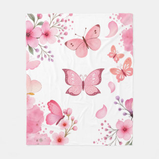 Roze Waterverf Vlinder Bloementuin Fleece Deken