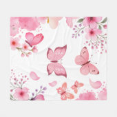 Roze Waterverf Vlinder Bloementuin Fleece Deken (Voorkant (Horizontaal))