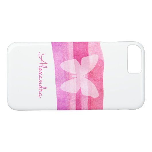 Roze Waterverf vlinder gepersonaliseerd Case-Mate iPhone Case (Achterkant (Horizontaal))
