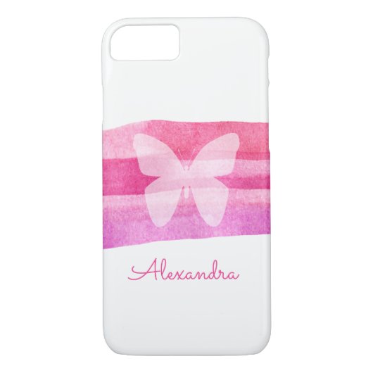 Roze Waterverf vlinder gepersonaliseerd Case-Mate iPhone Case (Achterkant)