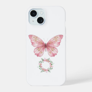 Roze Waterverf Vlinder Hoesje - Enkele Vlinder iPhone 15 Case