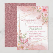 Roze Waterverf Vlinder kust Baby shower Kaart (Voorkant / Achterkant)