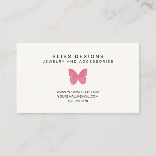 Roze Waterverf Vlinder Logo Eenvoudig Elegant Visitekaartje (Achterkant)