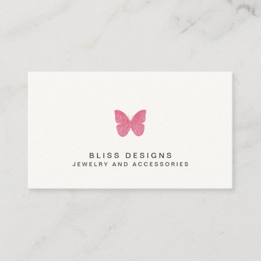 Roze Waterverf Vlinder Logo Eenvoudig Elegant Visitekaartje (Voorkant)