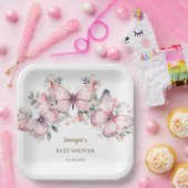Roze Waterverf Vlinder Meisje Baby shower Papieren Bordje (Feest)