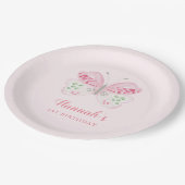 Roze Waterverf Vlinder Roze 1e Verjaardagsfeest Papieren Bordje (Gekanteld)
