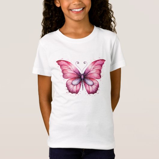 Roze waterverf vlinder t-shirt (Voorkant)