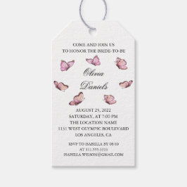 Roze waterverf vlinder. Vrijgezellenfeest Cadeau L Cadeaulabel