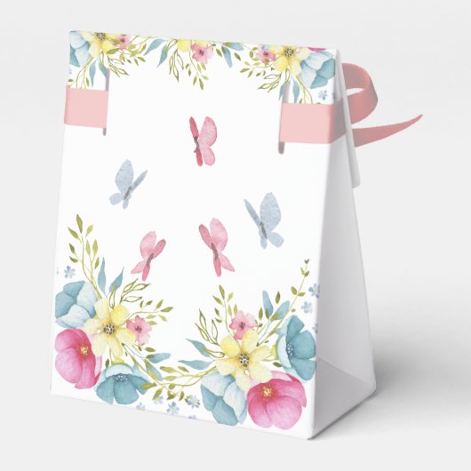 Roze Waterverf Vlinders Bloemen Verjaardag Bedankdoosjes (Achterkant)