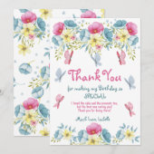 Roze Waterverf Vlinders Bloemen Verjaardag Bedankkaart (Voorkant / Achterkant)