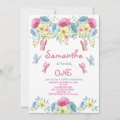 Roze Waterverf Vlinders Bloemen Verjaardag Kaart (Voorkant)