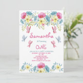 Roze Waterverf Vlinders Bloemen Verjaardag Kaart (Staand voorkant)