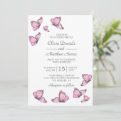 Roze waterverf vlinders. Elegante bruiloft Kaart (Staand voorkant)