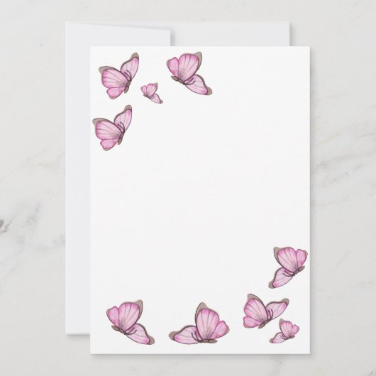 Roze waterverf vlinders. Elegante bruiloft Kaart (Achterkant)
