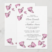 Roze waterverf vlinders. Elegante bruiloft Kaart (Voorkant / Achterkant)
