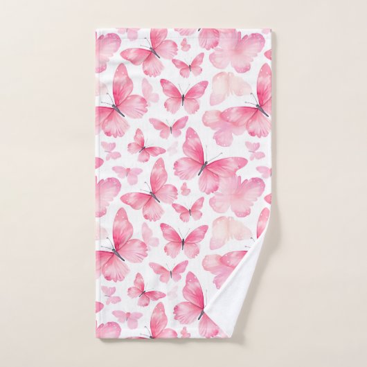 Roze waterverf Vlinders Handdoek set (Handdoek)