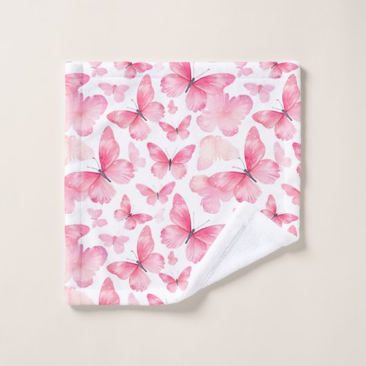 Roze waterverf Vlinders Handdoek set (Wasdoekje)
