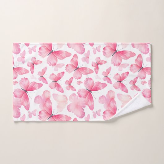 Roze waterverf Vlinders Handdoek set (Handdoek)