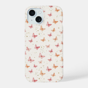 Roze Waterverf Vlinders Phonehoes - Boho Bloemen iPhone 15 Case