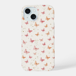Roze Waterverf Vlinders Phonehoes - Boho Bloemen iPhone 15 Case