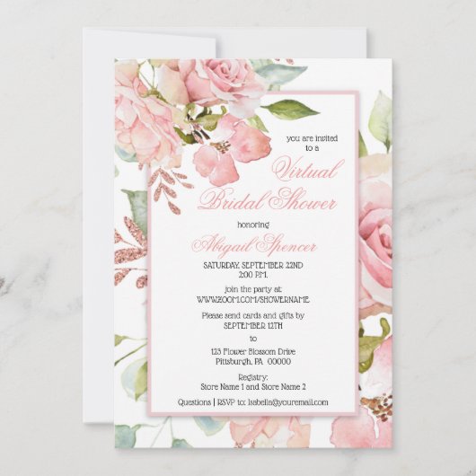 Roze Waterverf Vloeibaar Virtueel Vrijgezellenfees Kaart (Voorkant)