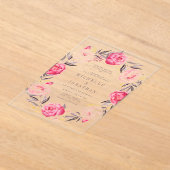 Roze Waterverf Vloeiend Wreath Weddenschap Acryl Uitnodigingen (Laagn)