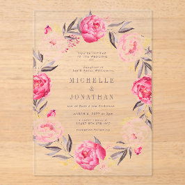 Roze Waterverf Vloeiend Wreath Weddenschap Acryl Uitnodigingen