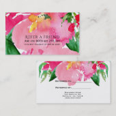 Roze Waterverf Vloerbloem Verwijs een vriend Aanbevelingskaartje (Voorkant / Achterkant)