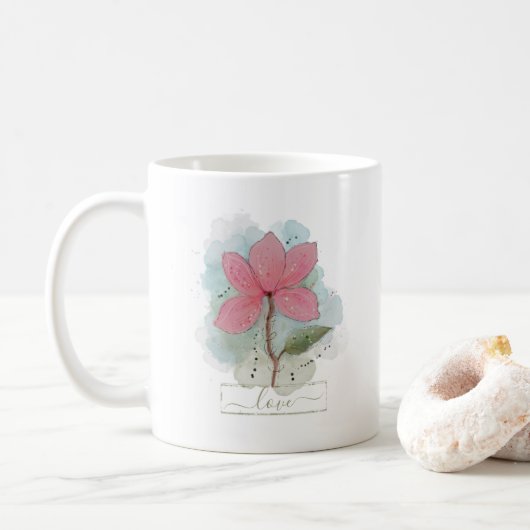 Roze Waterverf Vloerliefde Koffiemok (Met donut)