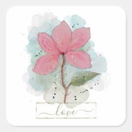 Roze Waterverf Vloerliefde Vierkante Sticker