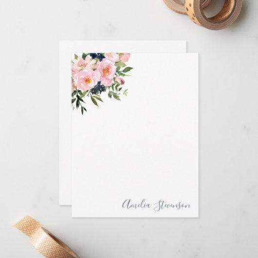  roze Waterverf Vloerscript naam Notitiekaartje (Voorkant / Achterkant in situ)