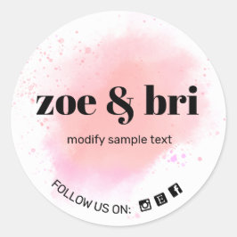 Roze Waterverf Voeg je Logo social media toe Ronde Sticker