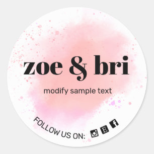 Roze Waterverf Voeg je Logo social media toe Ronde Sticker