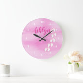 Roze Waterverf Voetafdruk Kleine naam Baby Grote Klok (Huis)