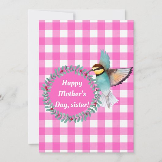 Roze Waterverf Vogelzuster Moederdag Feestdagenkaart (Voorkant)