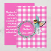 Roze Waterverf Vogelzuster Moederdag Feestdagenkaart (Voorkant / Achterkant)