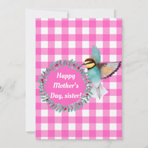  Roze Waterverf Vogelzuster Moederdag Feestdagenkaart