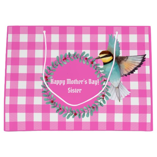  Roze Waterverf Vogelzuster Moederdag Groot Cadeauzakje (Voorkant)