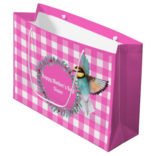  Roze Waterverf Vogelzuster Moederdag Groot Cadeauzakje (Voorkant Gekanteld)