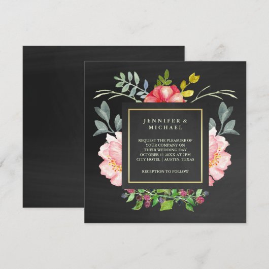 Roze Waterverf volken op Chalkboardbruiloft Kaart (Voorkant / Achterkant)