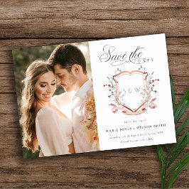 Roze Waterverf voor bloem Monogram foto Crest Save The Date