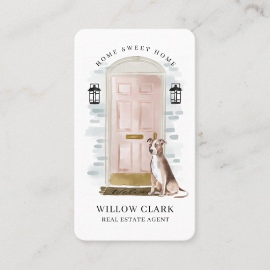 Roze Waterverf Vooraan Deeg Real Estate Agent Visitekaartje (Voorkant)