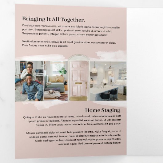 Roze Waterverf Vooraan Real Estate Marketing Drieluik Kaart (Binnenzijde eerst)