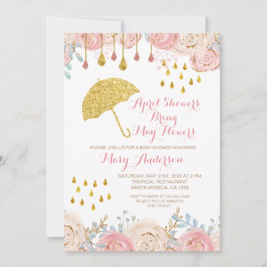 Roze Waterverf voorjaar april Baby shower Kaart (Voorkant)