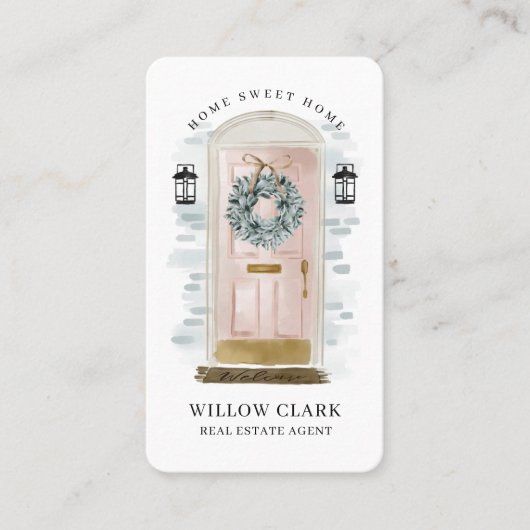 Roze Waterverf Voorste deur Grote Echte voorraad Visitekaartje (Voorkant)