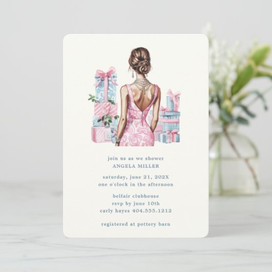 Roze Waterverf Vrijgezellenfeest Trouwdouche Kaart (Staand voorkant)