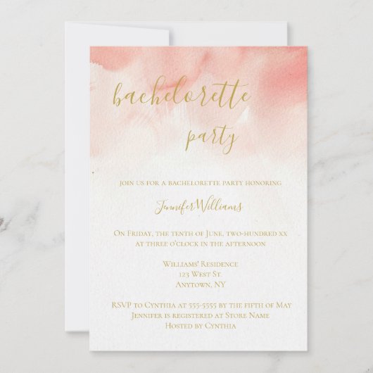 Roze waterverf vrijgezellenfeest uitnodigingen (Voorkant)