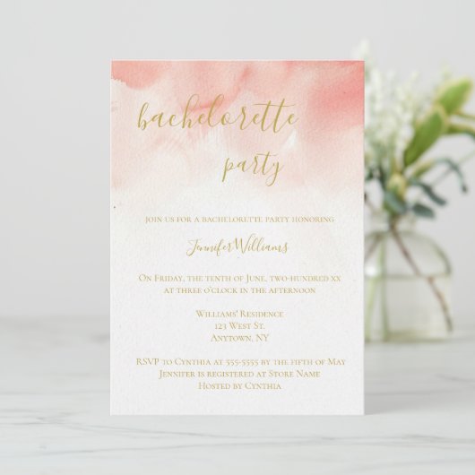 Roze waterverf vrijgezellenfeest uitnodigingen (Staand voorkant)