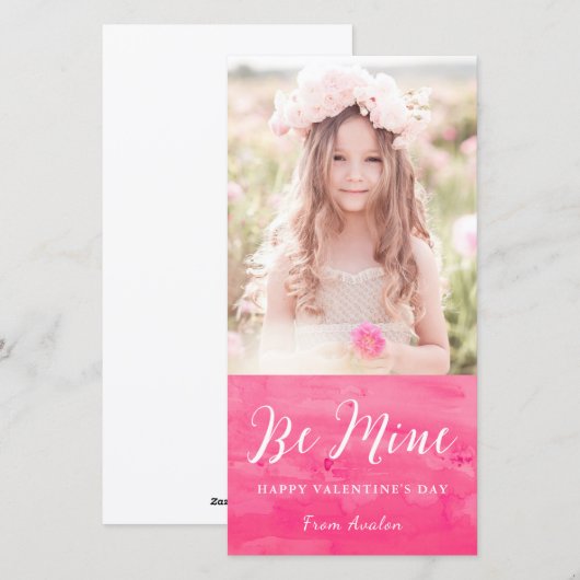 Roze Waterverf Was Valentijnsdag Fotokaart Feestdagenkaart (Voorkant / Achterkant)